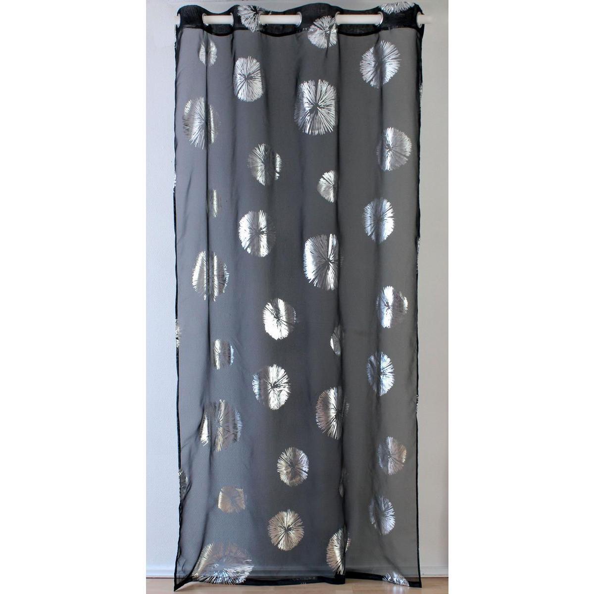 Voilage à œillets - 100 % Polyester - 140 x 240 cm - Noir et gris argenté