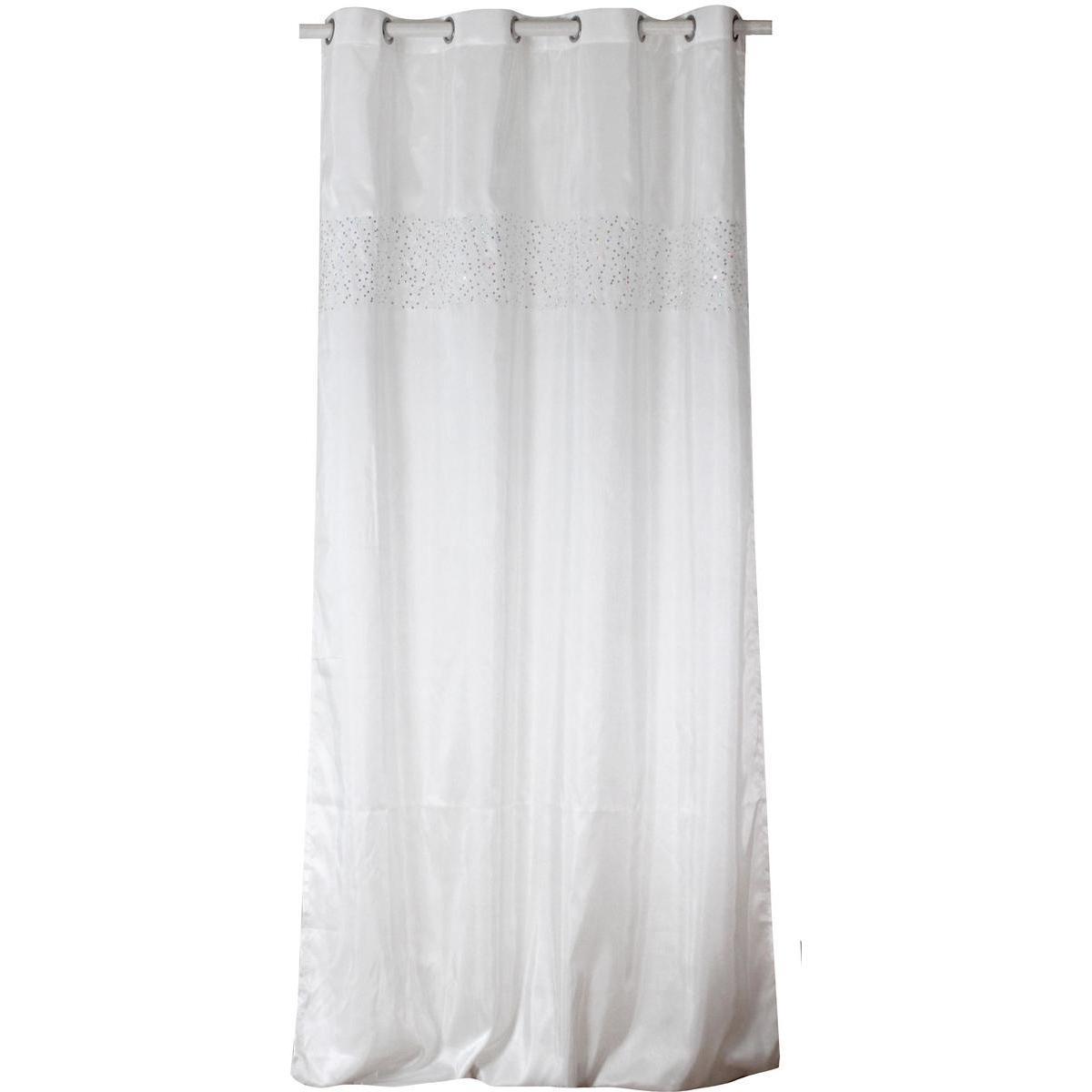 Panneau à œillets avec bande paillettes - 100 % Polyester - 140 x 260 cm - Blanc