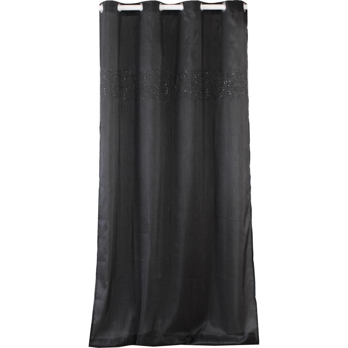 Panneau à œillets avec bande paillettes - 100 % Polyester - 140 x 260 cm - Noir