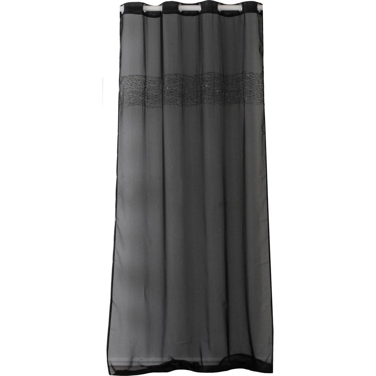 Voilage à œillets - 100 % Polyester - 140 x 260 cm - Noir avec bandeau à œillets