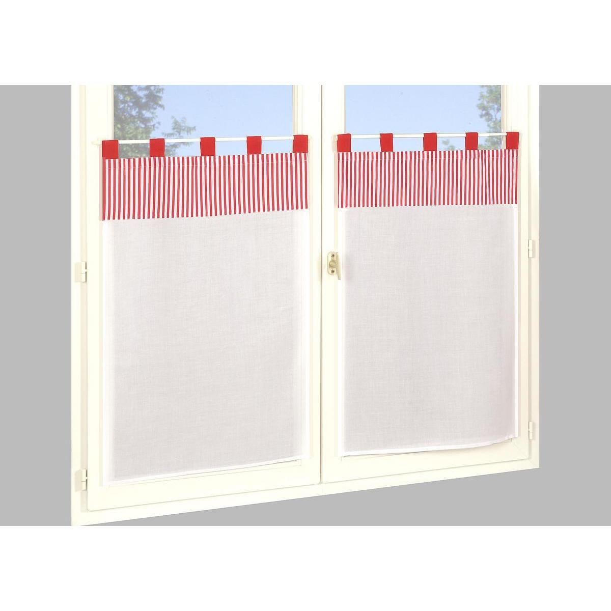 Paire de vitrages imprimés à pattes - 60 x 160 cm - 100 % Polyester - Rouge et blanc