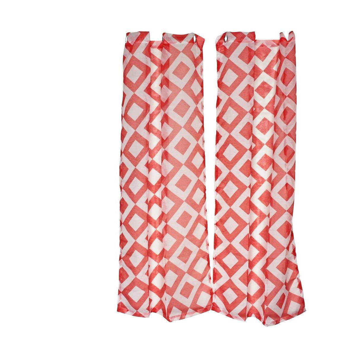 Paire de vitrages - 60 x 90 cm - 100 % Polyester - Rouge
