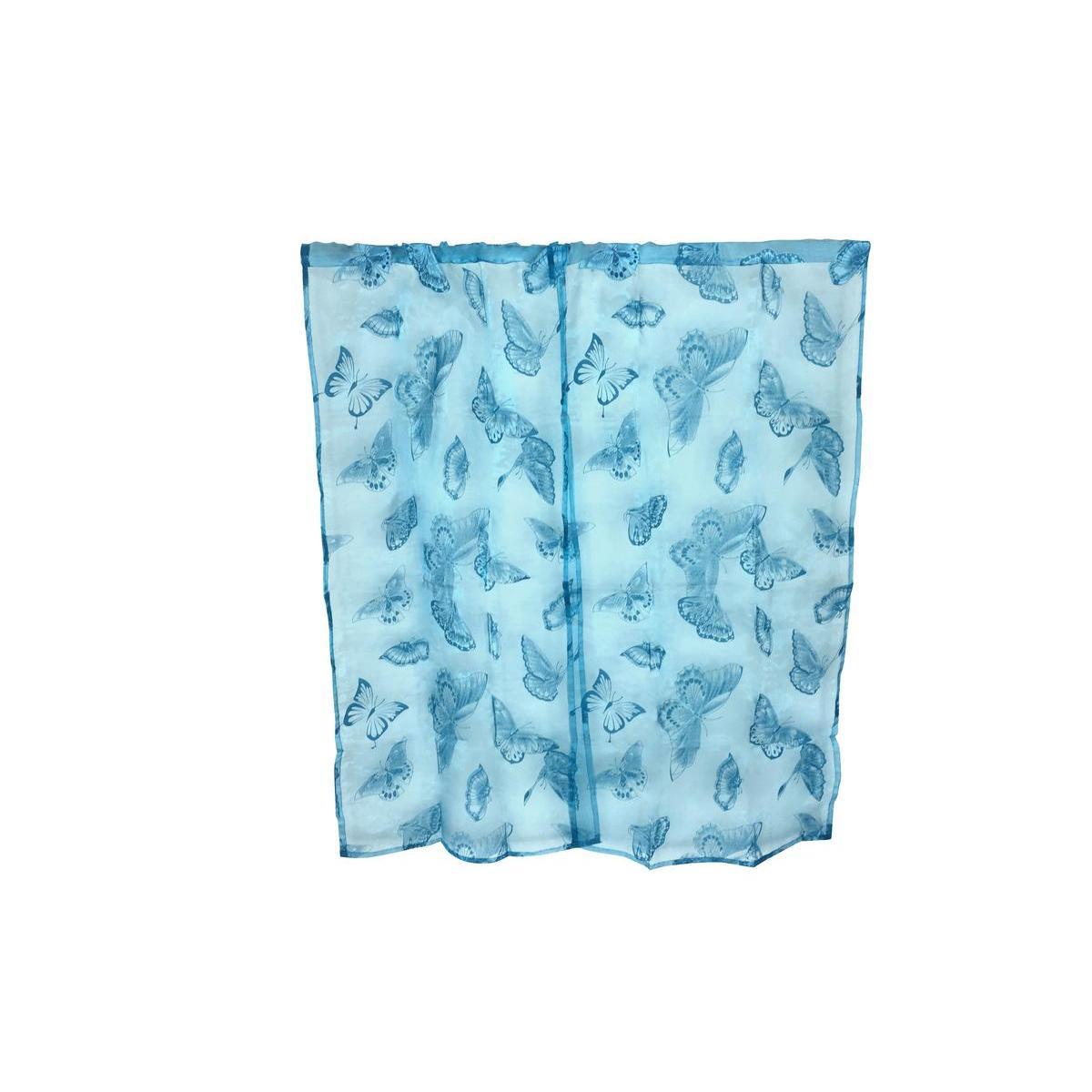 Paire de vitrages organza - 60 x 90 cm - 100 % Polyester - Bleu