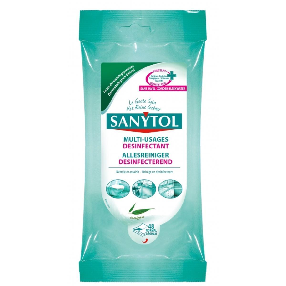 Paquet de lingettes nettoyantes multiusages - 72 lingettes - Senteur Eucalyptus - SANYTOL