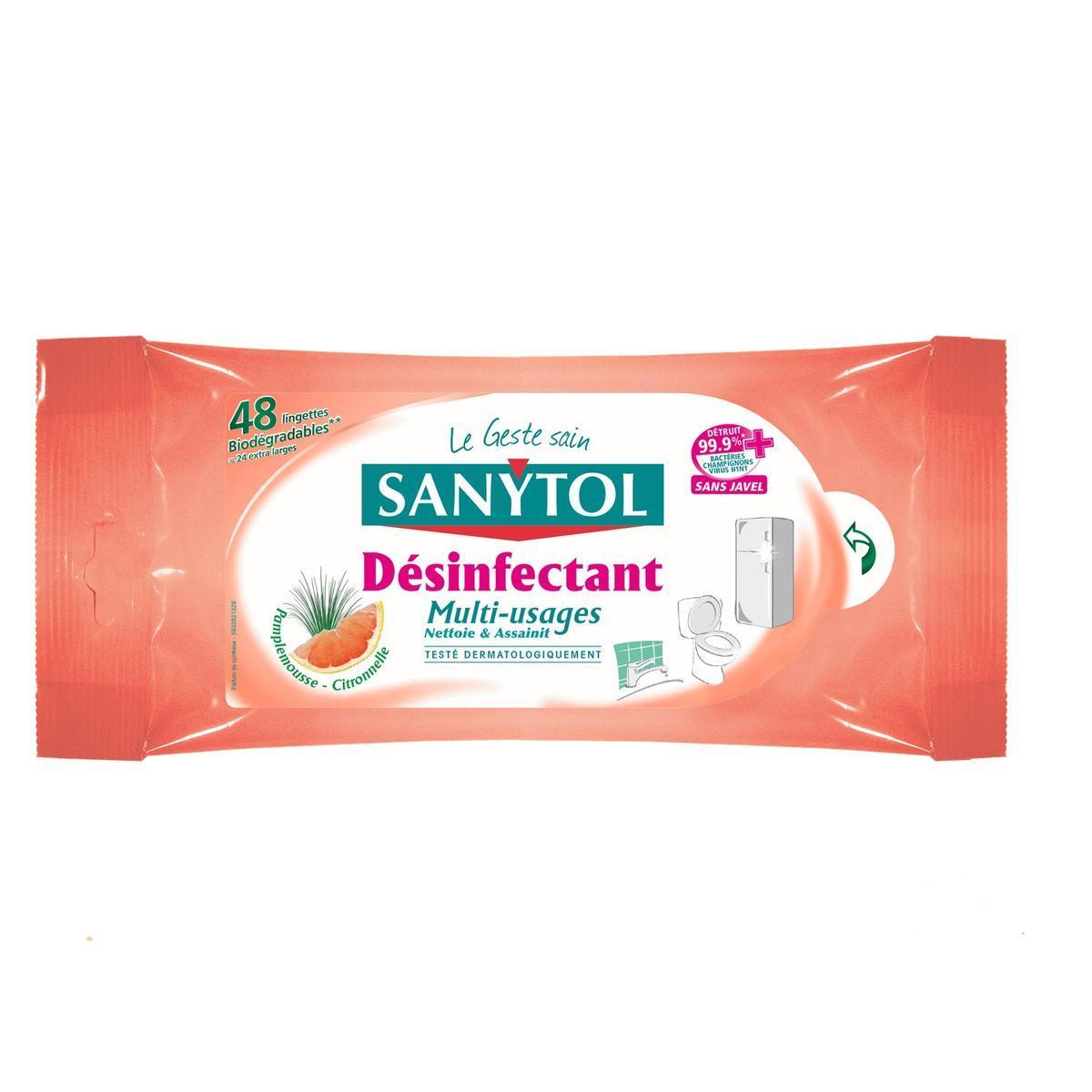 48 lingettes multi-usage Sanytol senteur pamplemousse