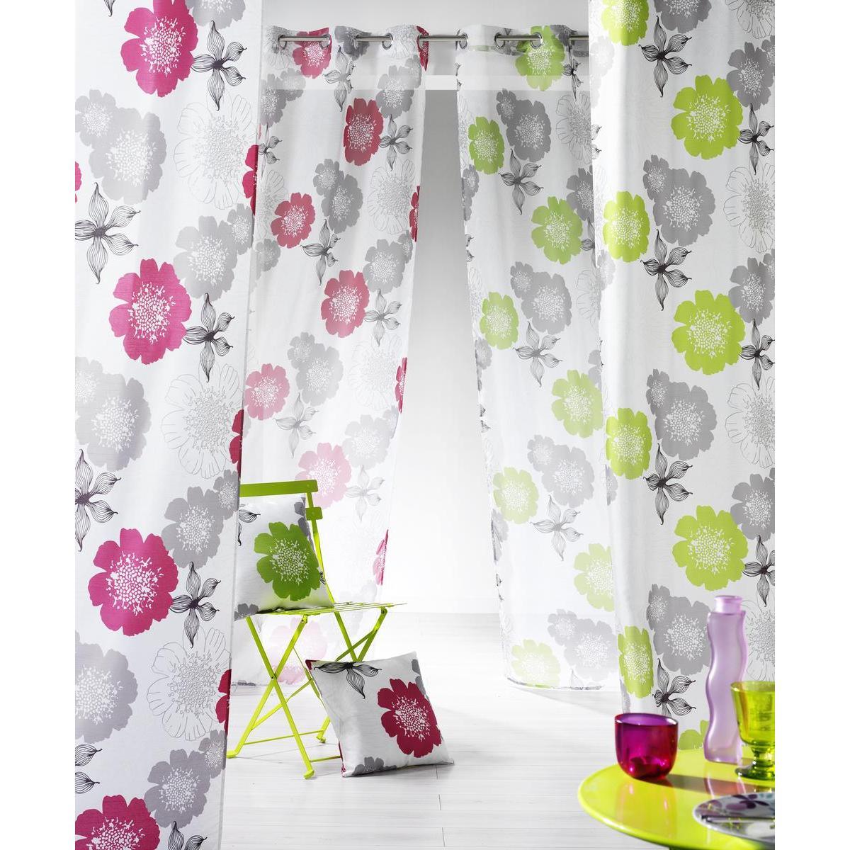 Rideau fleurs - 100 % polyester - 140 x 240 cm - Rose