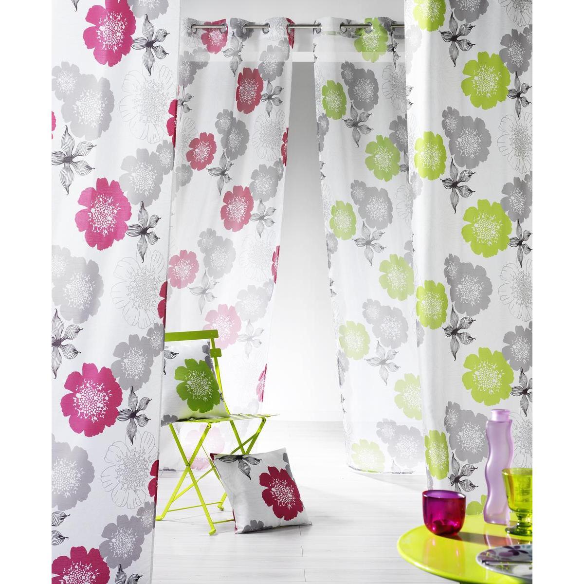 Rideau fleurs - 100 % polyester - 140 x 240 cm - Vert