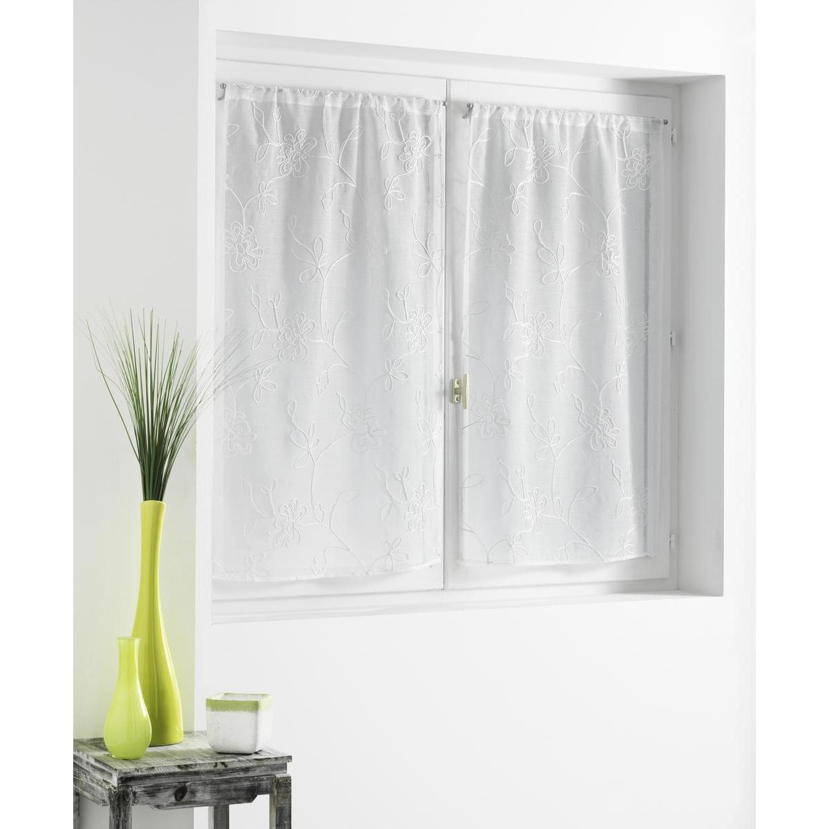 Paire de vitrages - 100 % polyester - 70 x 120 cm - Blanc