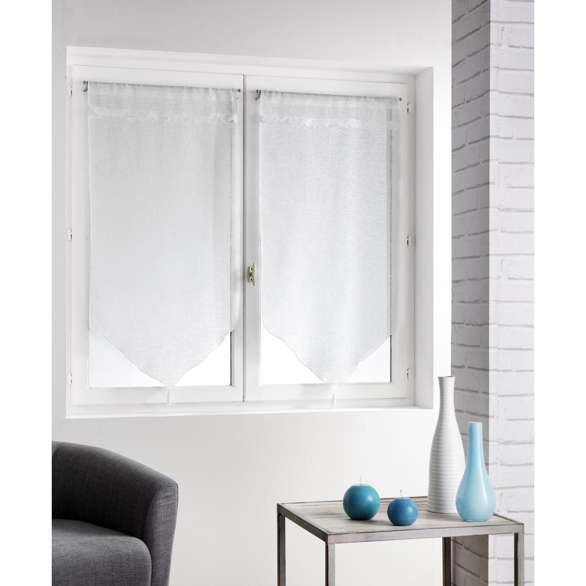 Paire de vitrages - 100 % polyester - 60 x 90 cm - Blanc