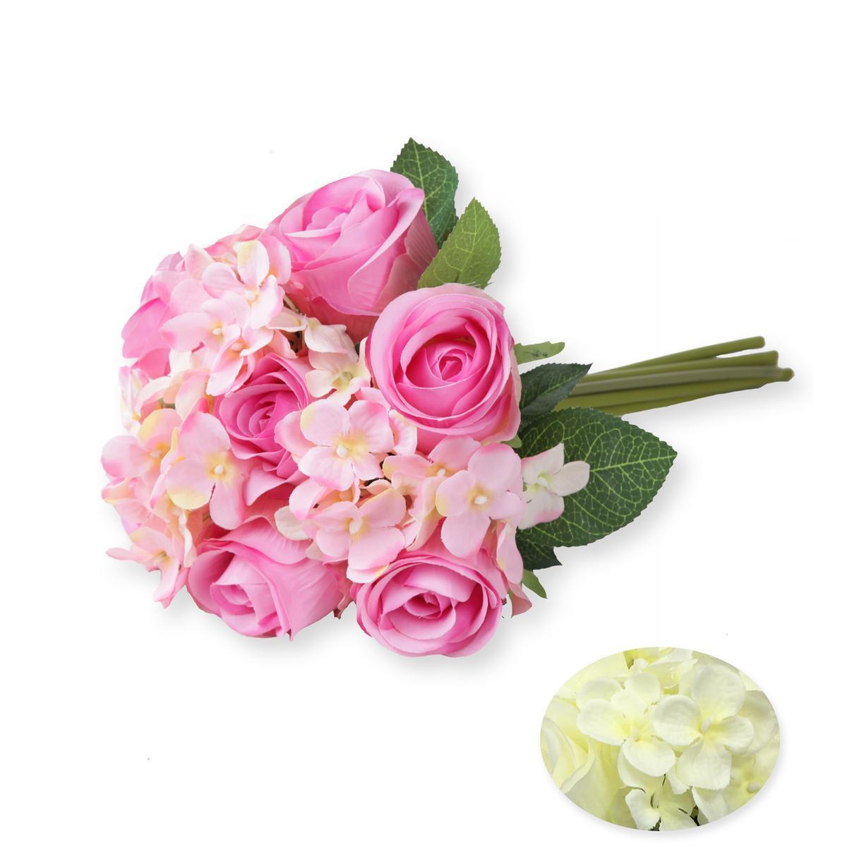 Bouquet de boutons de Roses - H 32 cm - Rose, Blanc