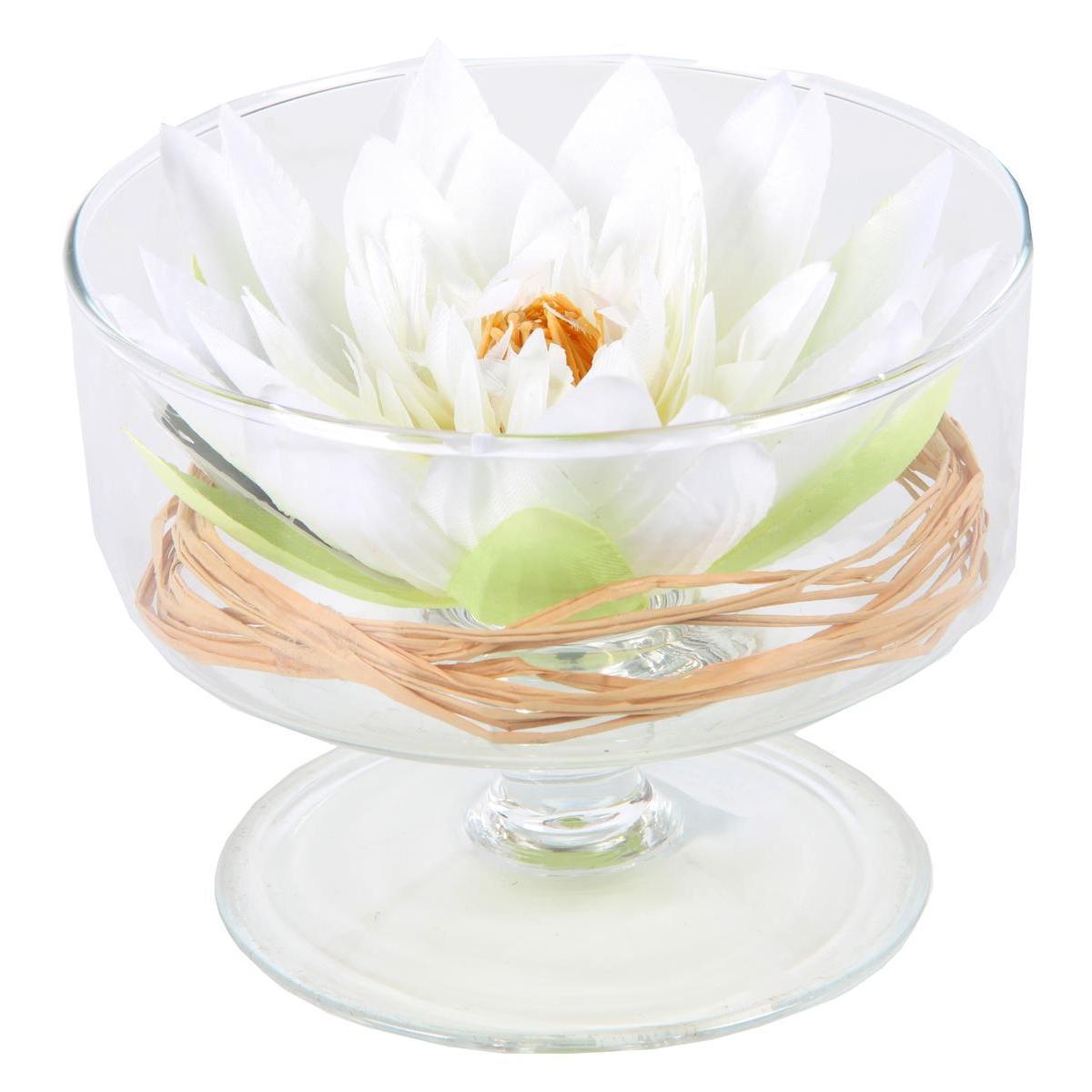 Lotus en coupe sur pied en verre - H 10,5 cm