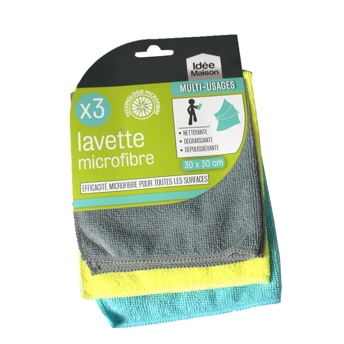 3 Lavettes microfibre multi-usages - 30x30 cm