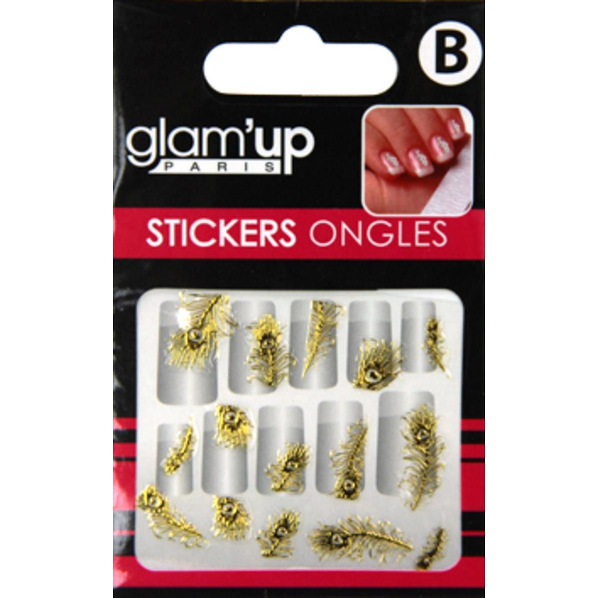 Sticker ongles plumes paon or