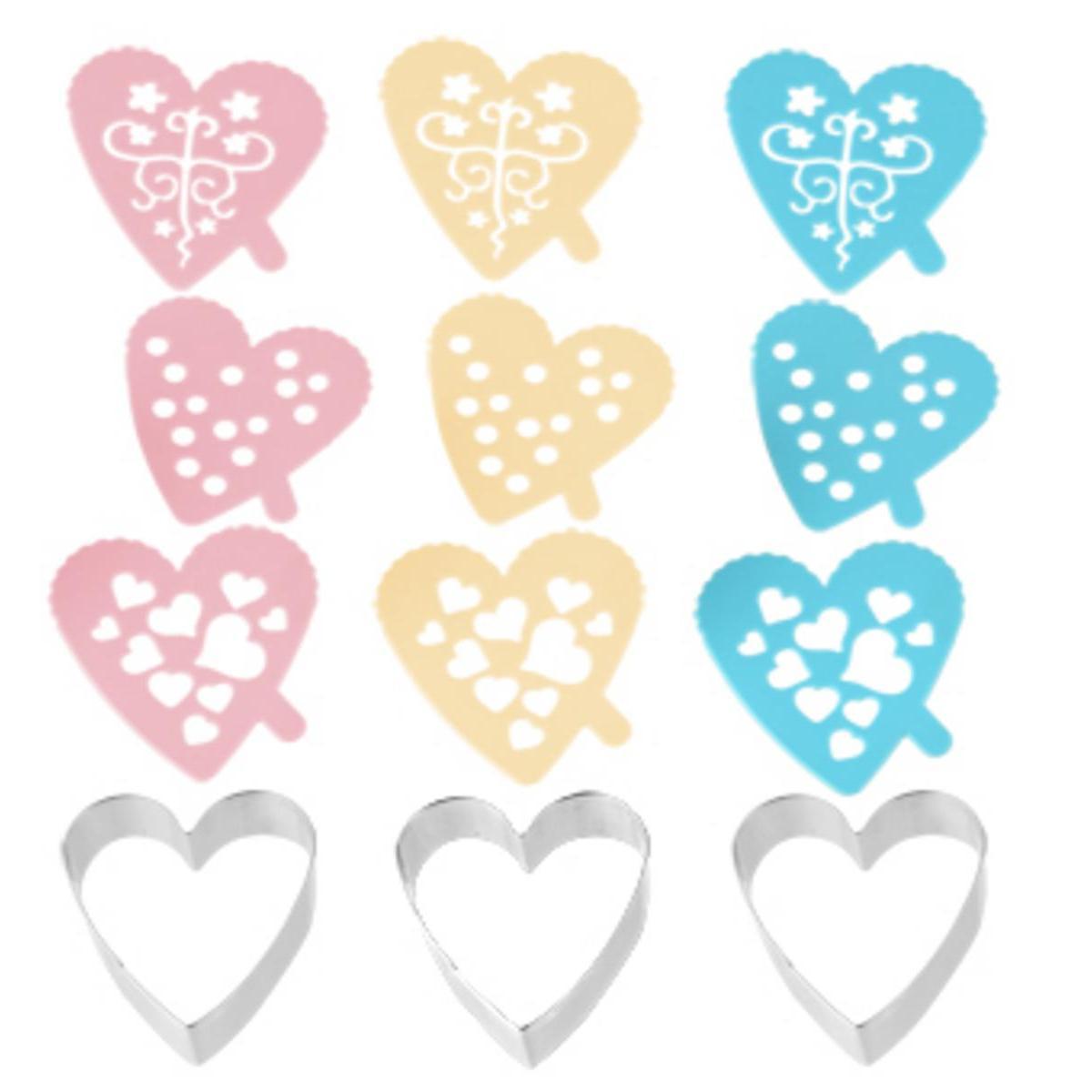 Emporte-pièce cœur avec pochoir - Acier - 7,8 x 7 x 7 cm - Multicolore