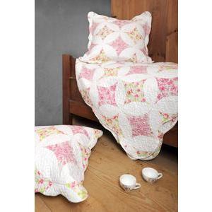 Boutis 220 x 240 cm + taies 63 x 63 cm - 100 % Polyester - Rose