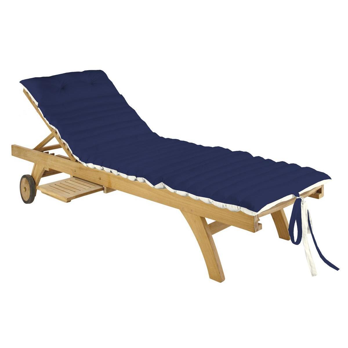 Matelas pour bain de soleil - 100 % coton - 60 x 170 cm - Beige et bleu marine