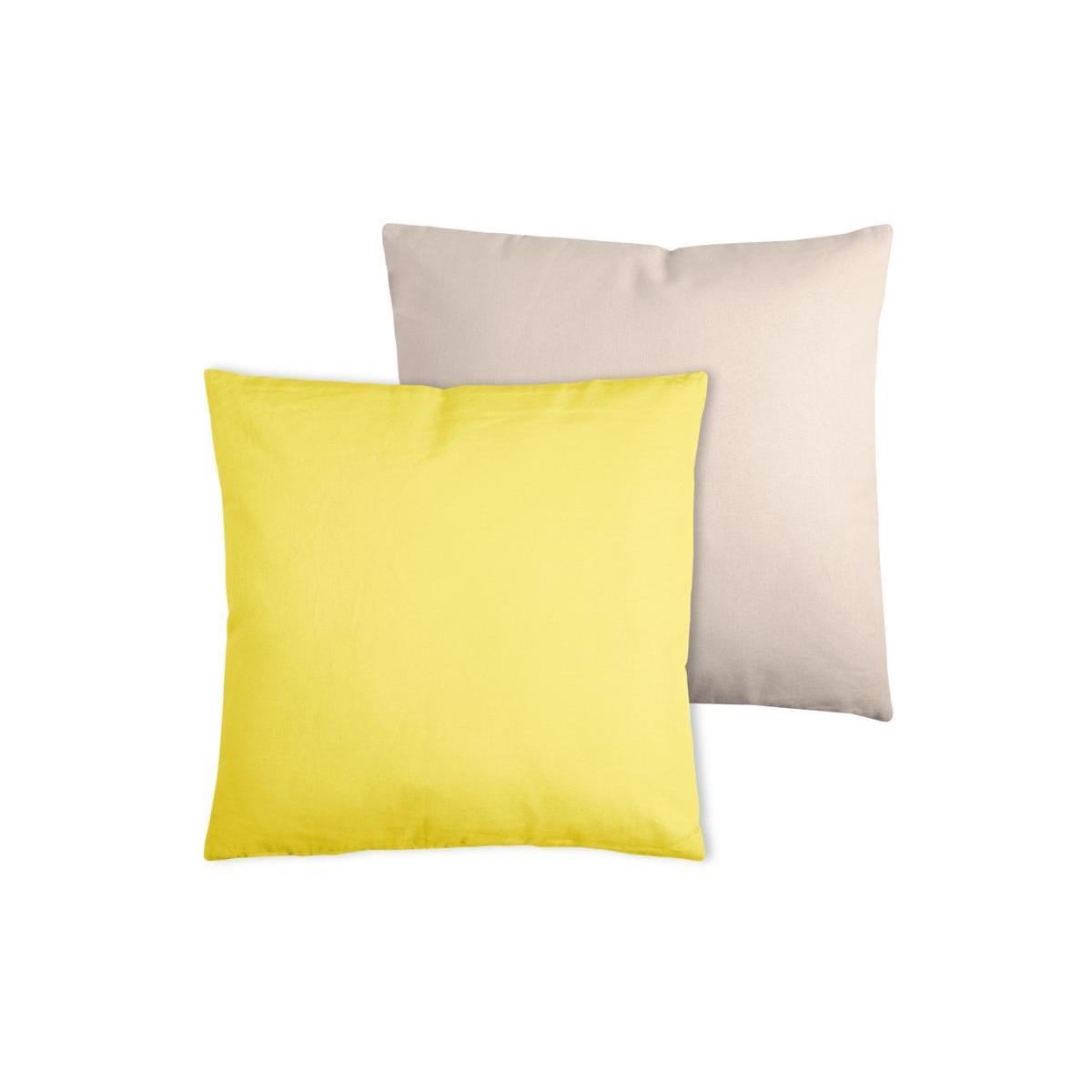 2 coussins - 100 % coton - 50 x 50 cm - Beige et jaune