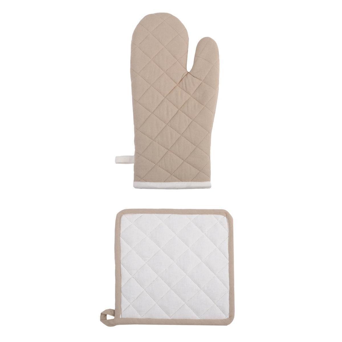 Set gant et manique - 100 % coton - 20 x 30 x 5 cm - Écru