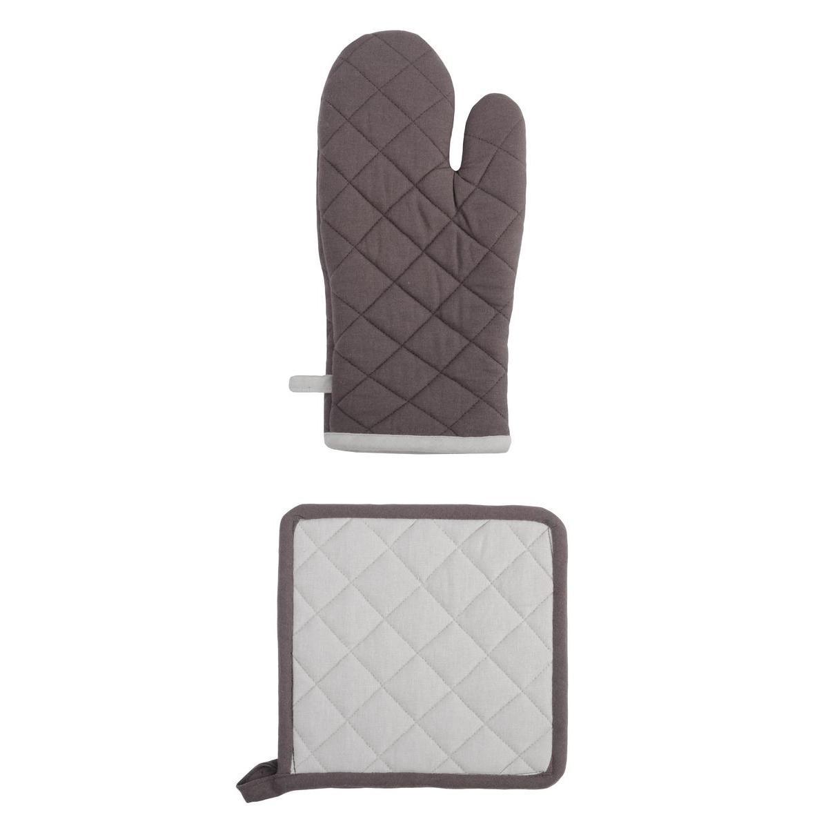 Set gant et manique - 100 % coton - 20 x 30 x 5 cm - Gris