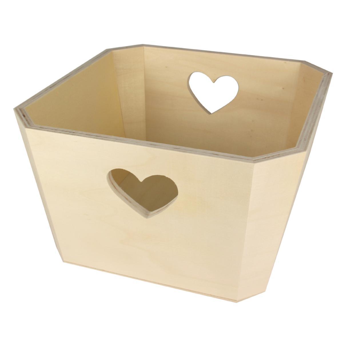 Corbeille à décorer - Bois - 19 x 19 x H 11 cm - Beige