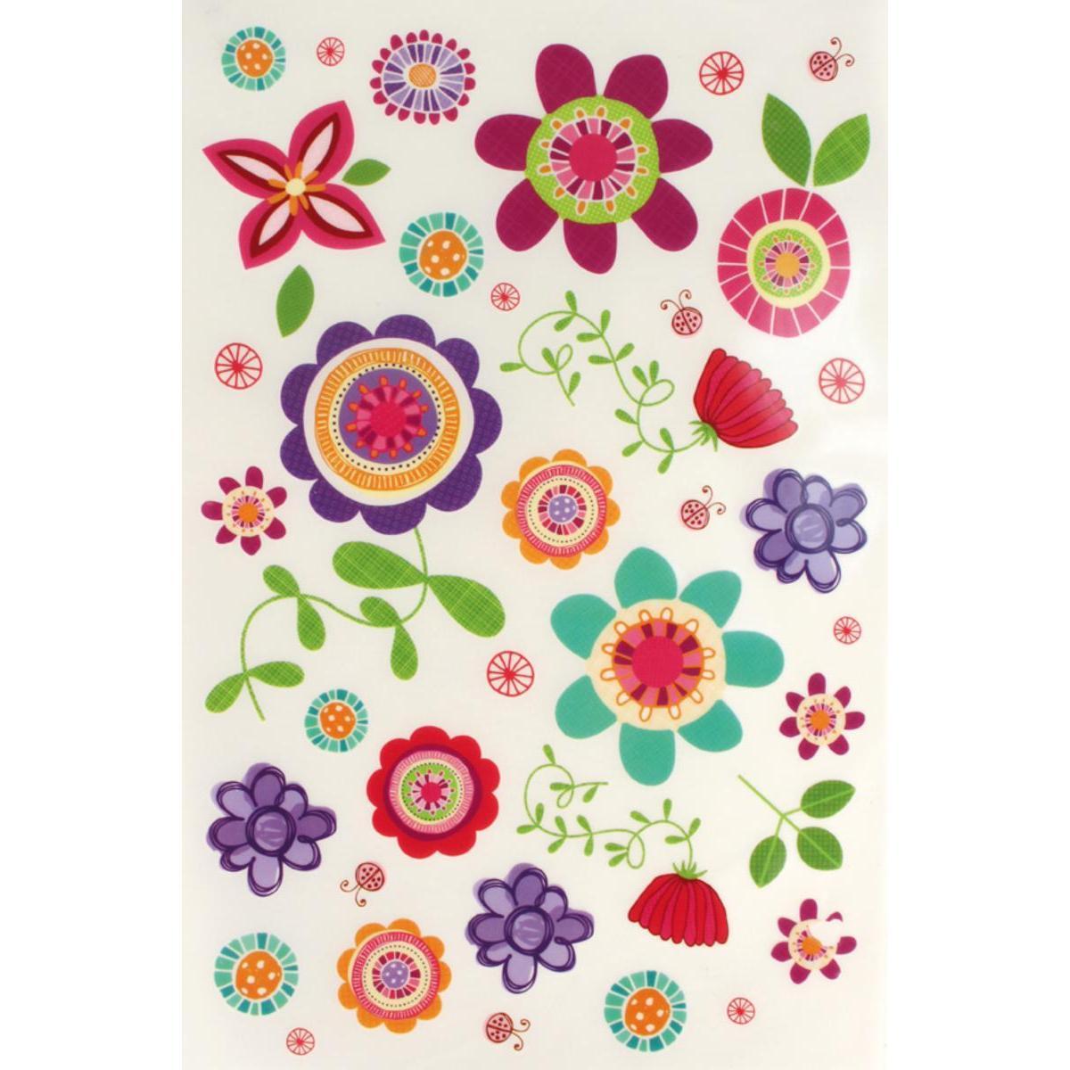Transfert décor fleuri - Papier - 16 x 0,2 x 27 cm - Multicolore