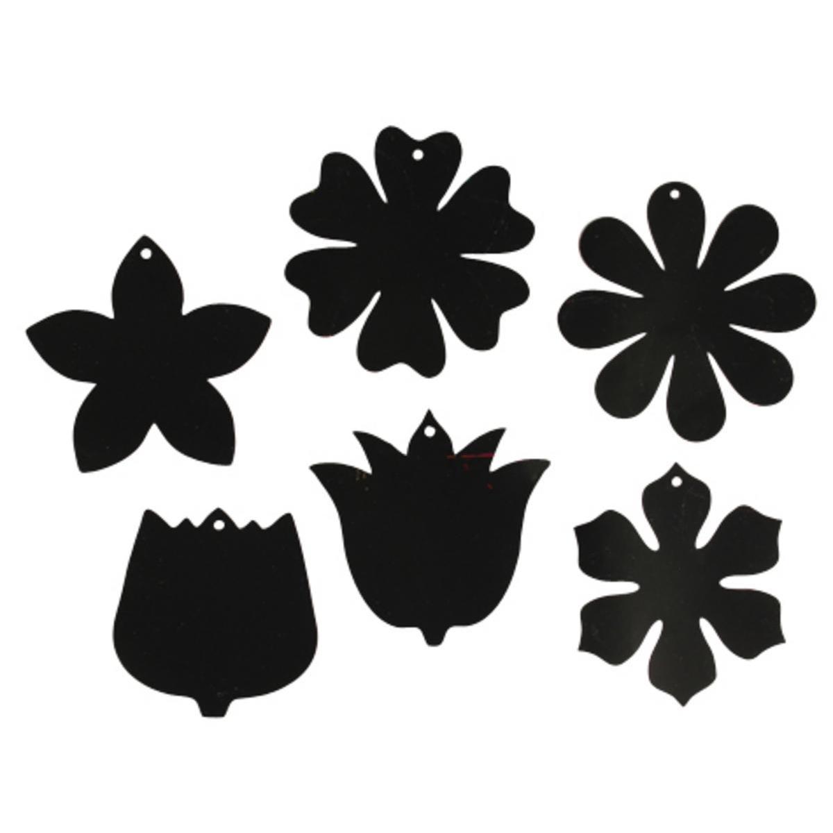 6 fleurs à gratter - Carton - 8 cm - Noir
