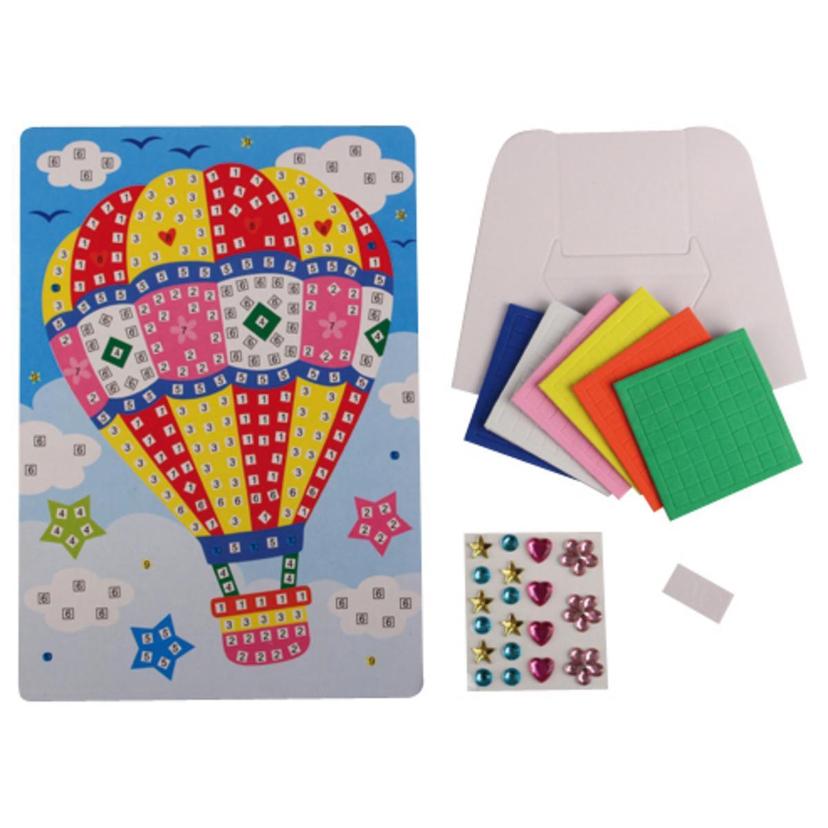 Kit mosaïque montgolfière - Carton et caoutchouc - 16,5 x 23 cm - Multicolore