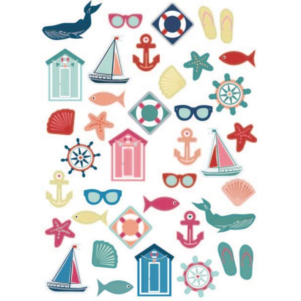 74 gommettes bord de mer - Papier - 16,5 x 0,1 x 26,8 cm - Multicolore