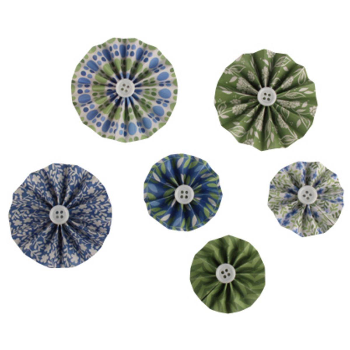 Rosaces décoratives - Papier - 4 à 6 cm - Bleu, Vert