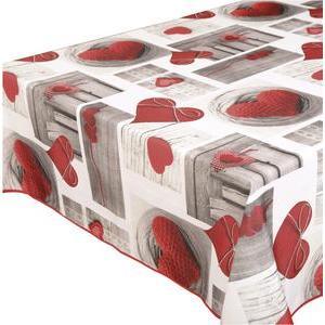 Toile cirée carrée - 100 % Polyester - 180 x 180 cm - Rouge et blanc