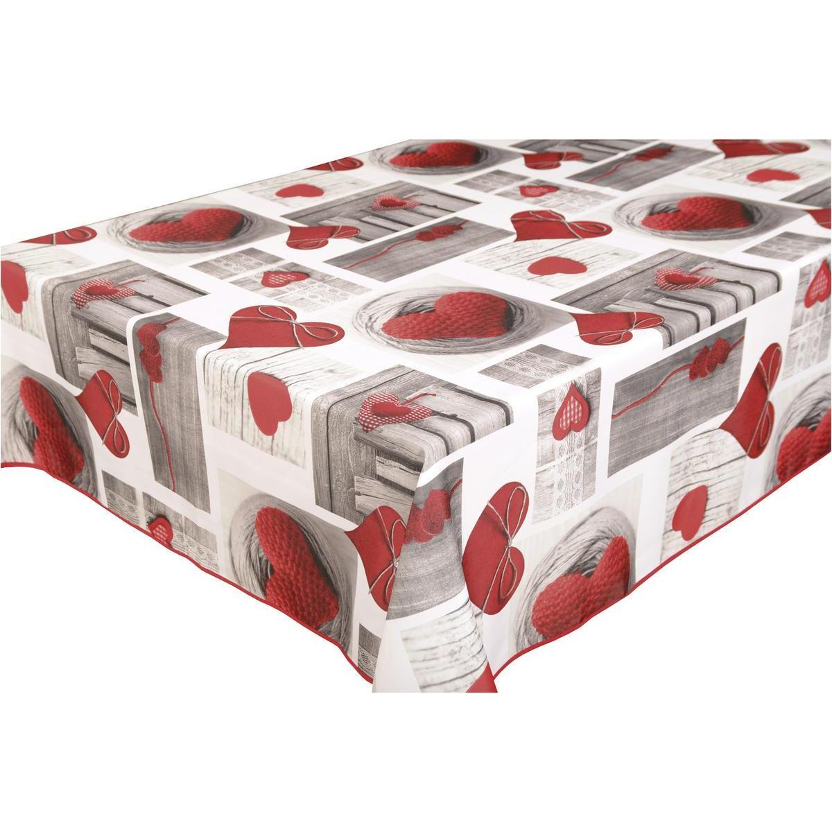 Toile cirée rectangulaire - 100 % Polyester - 145 x 300 cm - Rouge et blanc