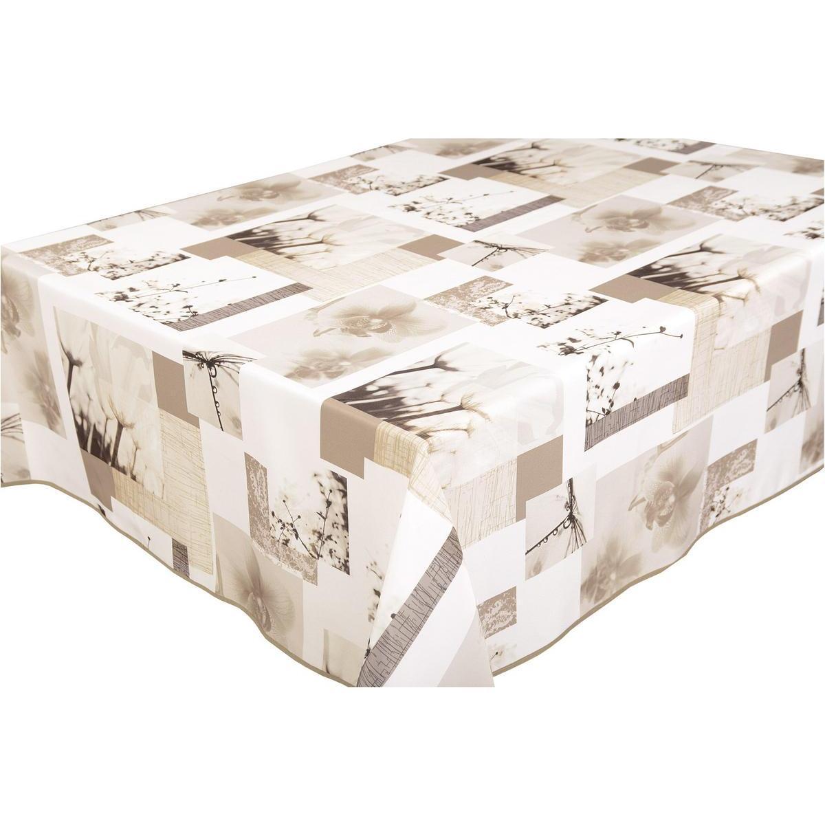 Toile cirée rectangulaire - 100 % Polyester - 145 x 300 cm - Beige taupe