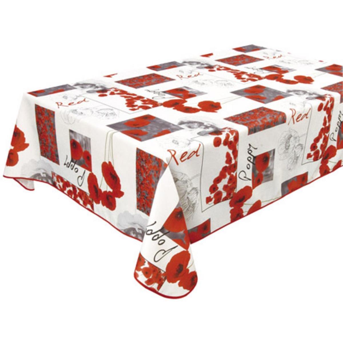 Toile cirée rectangulaire - 100 % Polyester - 145 x 300 cm - Rouge et blanc