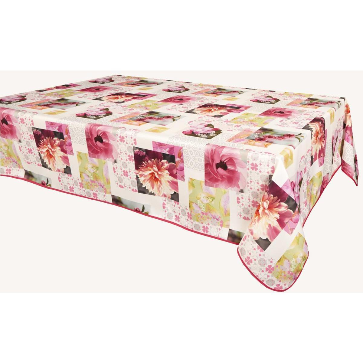 Toile cirée rectangulaire - 100 % Polyester - 145 x 240 cm - Rose et blanc