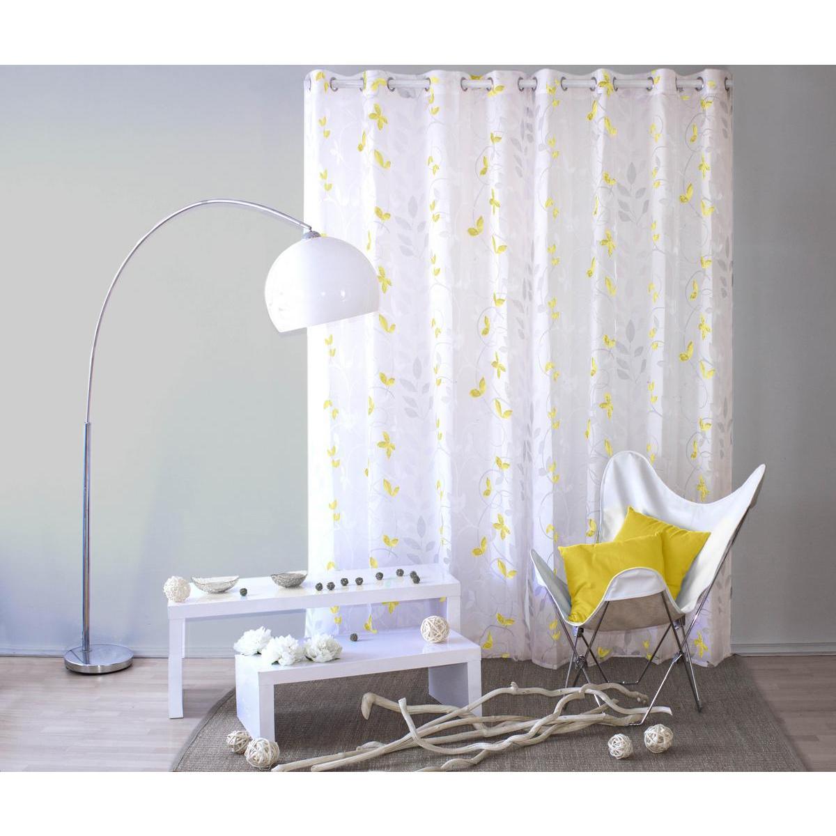 Panneau voile à œillets - 100 % Polyester - 140 x 240 cm - Blanc et jaune