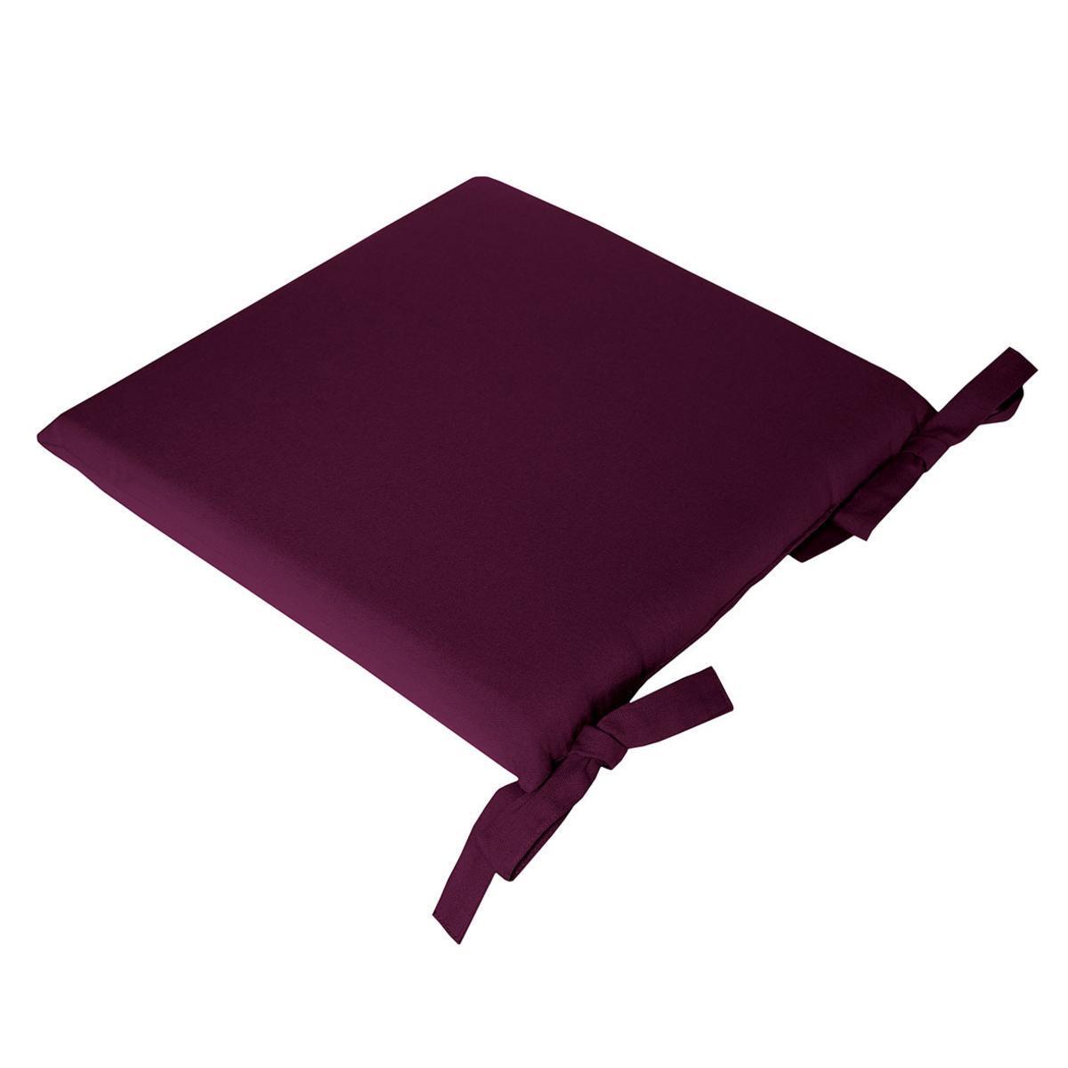 Galette de chaise à nouettes - Coton et mousse - 38 x 38 x H 4,5 cm - Aubergine