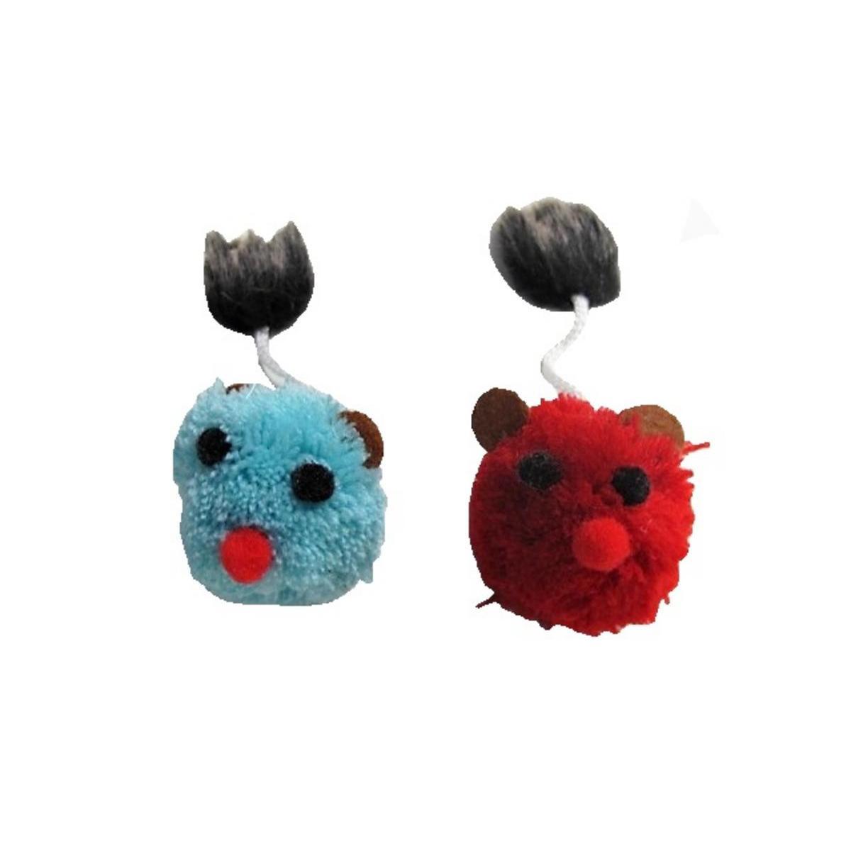 2 jouets pour chats peluche - Ø 4,5 x 12 cm - Tissu - Bleu et rouge