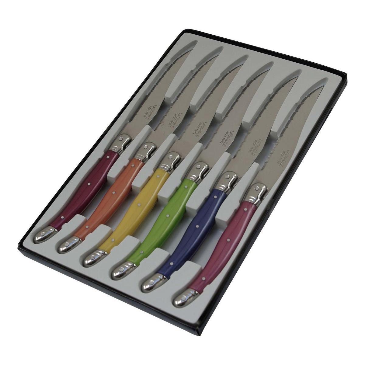 6 couteau Laguiole - Inox et plastique - 26 x 16 x 2 cm - Multicolore