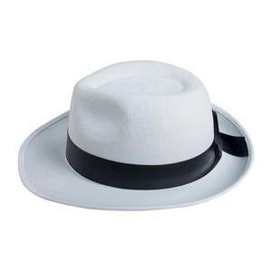 Chapeau de feutre Al Capone - Taille adulte - L 33 x H 12 x l 28 cm - Blanc - PTIT CLOWN