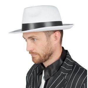 Chapeau de feutre Al Capone - Taille adulte - L 33 x H 12 x l 28 cm - Blanc - PTIT CLOWN