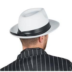 Chapeau de feutre Al Capone - Taille adulte - L 33 x H 12 x l 28 cm - Blanc - PTIT CLOWN