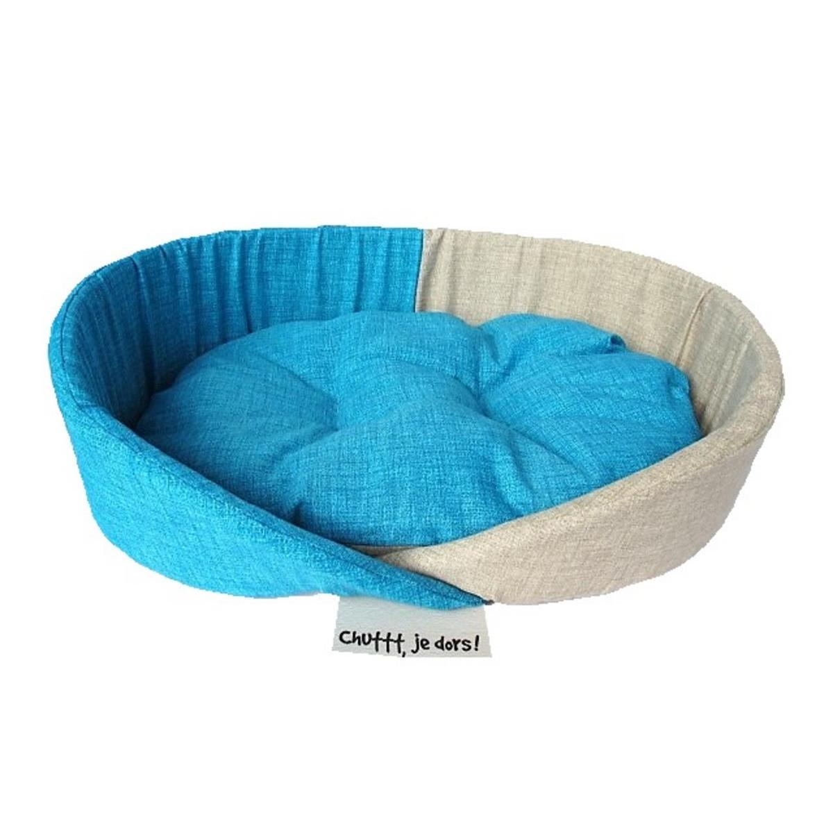 Corbeille pour chien - Polyester et coton 60 x 41 x H 15 cm - Bleu et beige