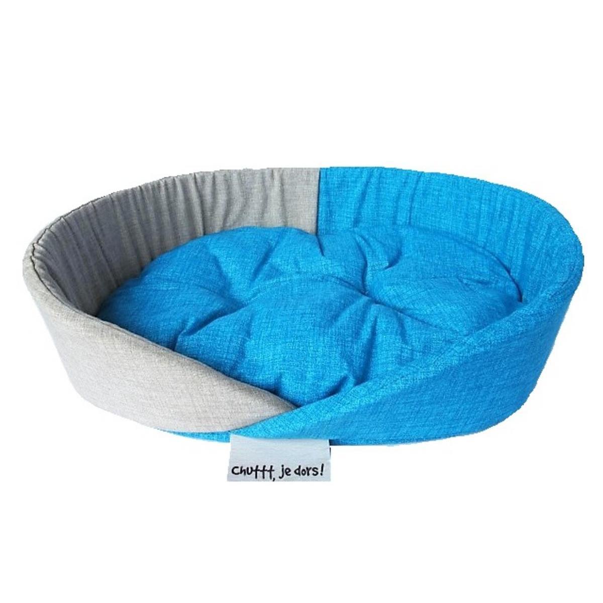 Corbeille pour chien - Polyester et coton 70 x 51 x H 18 cm - Bleu et beige