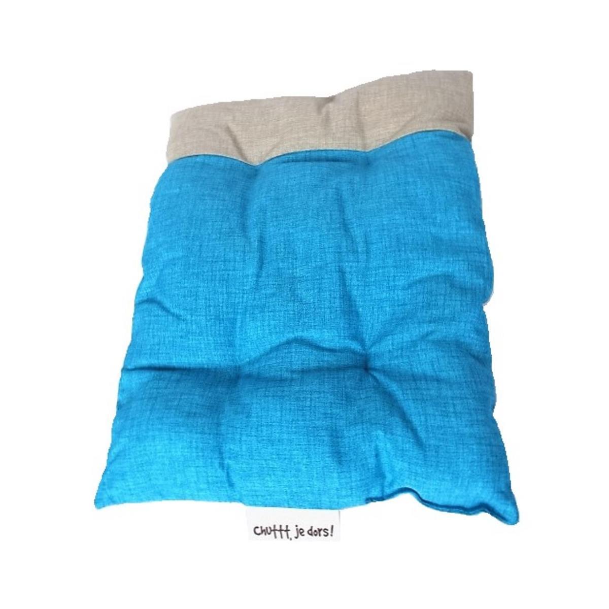 Coussin pour chien - Polyester et coton - 60 x 47 x H 6 cm - Bleu et beige