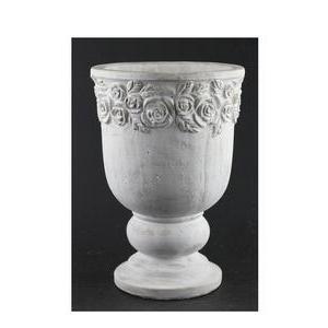 Cache-pot fleuri en ciment - H 25 cm