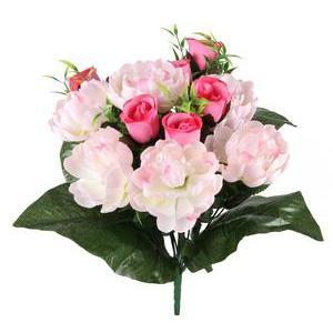 Bouquet de Pivoines et Boutons de Roses - H 38 cm - rose