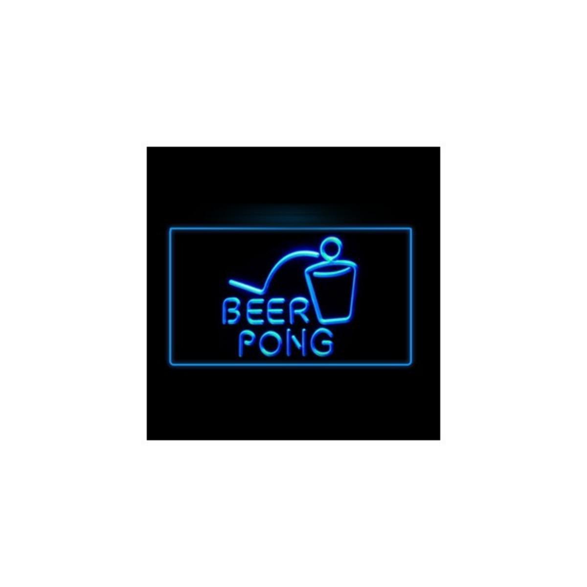 Panneau néon Beer Pong - Verre - Bleu - 30 x 20 cm