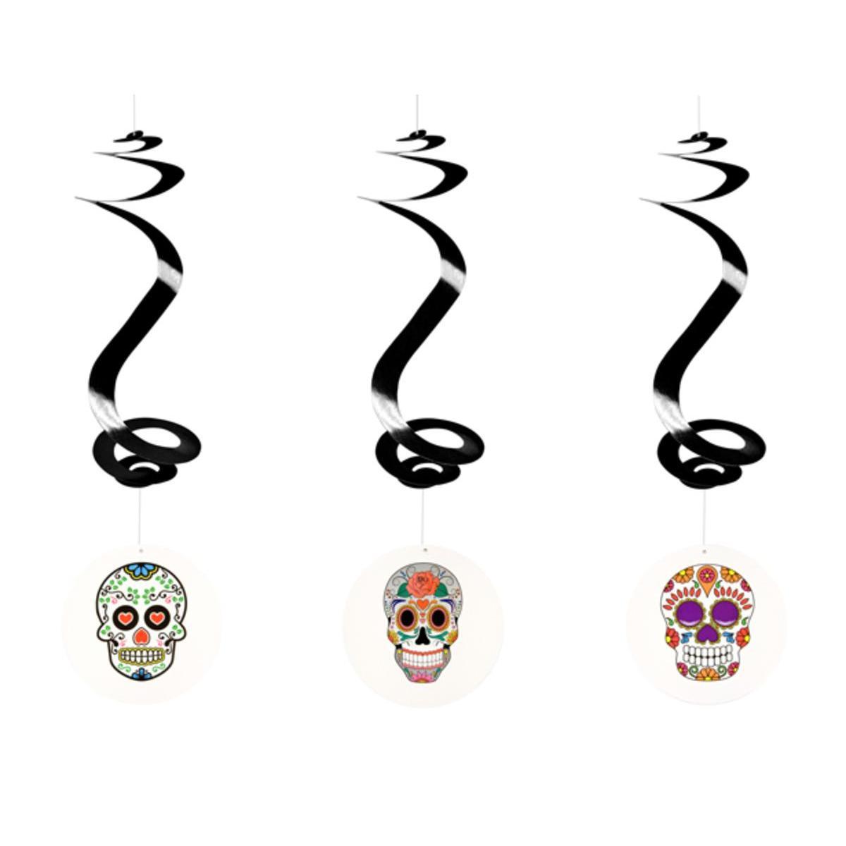 Suspension spiralée Halloween Têtes mexicaines (x 3) - 60 cm - Multicolore