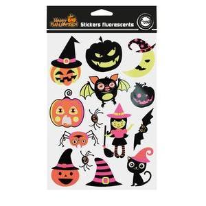 Stickers Halloween fluo phosphorescents de 4 à 7 cm x 14 pcs