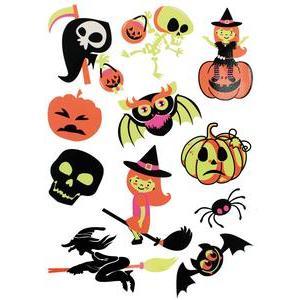 Stickers Halloween fluo phosphorescents de 4 à 7 cm x 11 pcs